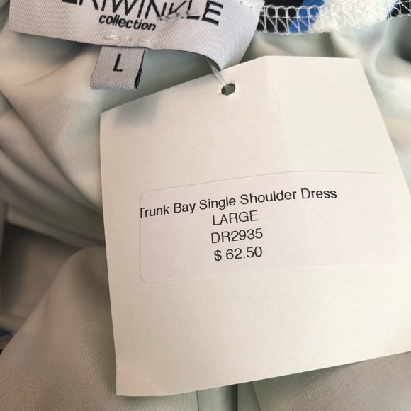 NWT Periwinkle Collection Trunk Bay Blue, White, Black One Shoulder Dress Size L - Picture 3 of 6